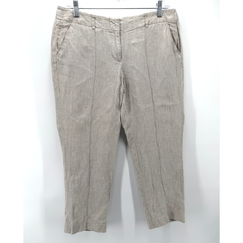 Ann Taylor LOFT Marisa Cropped Pants 100% Linen Women 6 Beige Resortwear Summer
